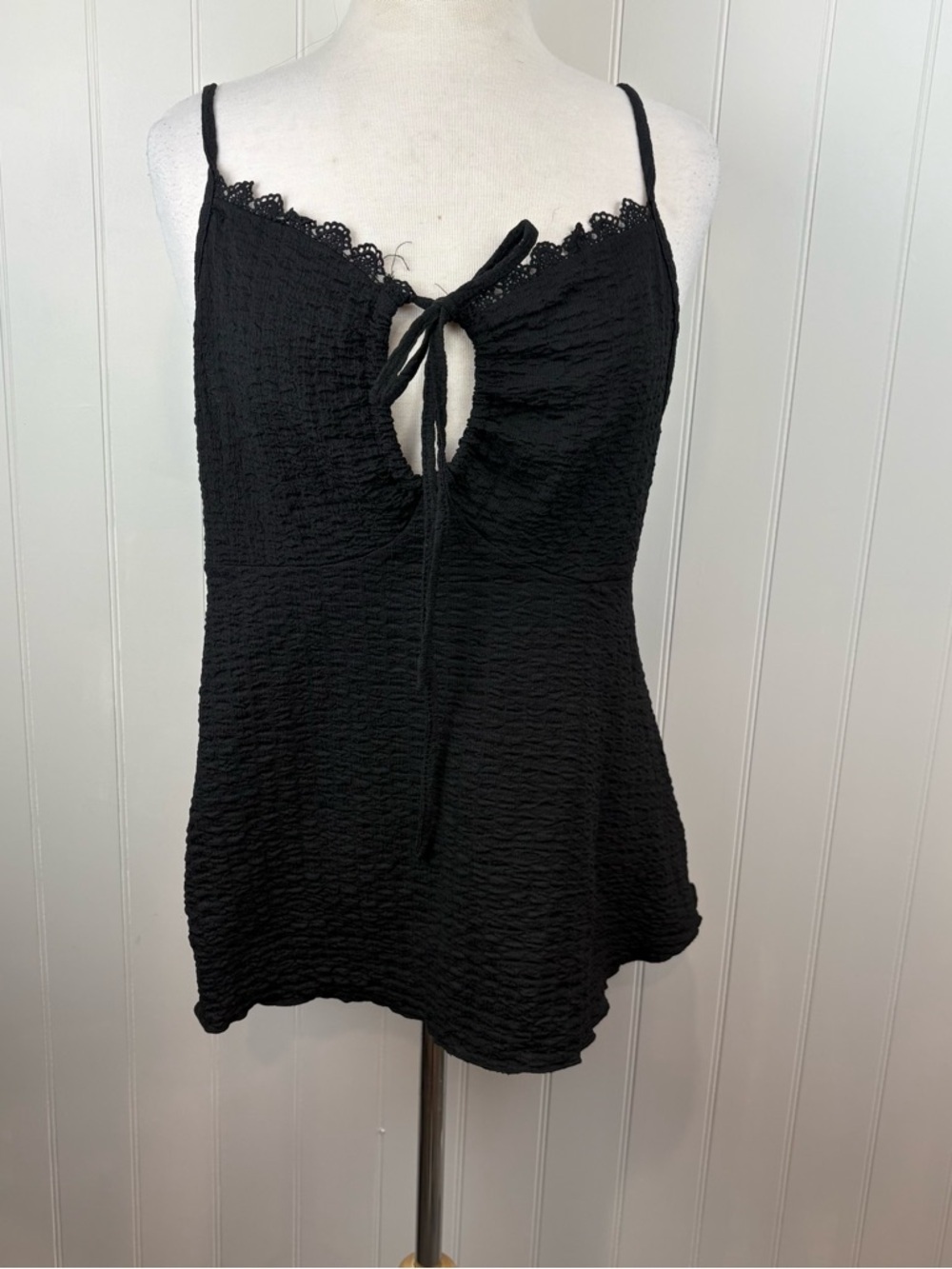 Black Lace Trim Tie Front Babydoll Cami 2XL Summer Tank Top